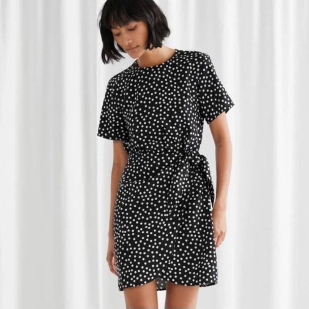 & Other Stories Tie Up Mini Polka Dot Dress